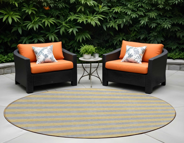 8' Round Silver Round Striped Washable Non Skid Indoor Outdoor Area Rug N270-561109
