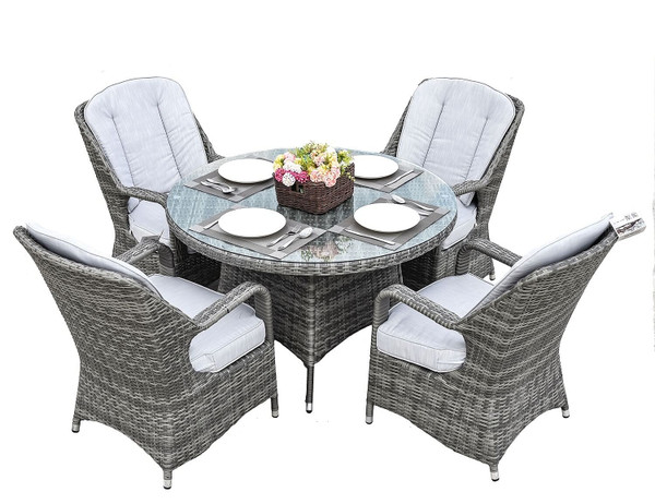 Five Piece Gray Round Glass Dining Set N270-389968