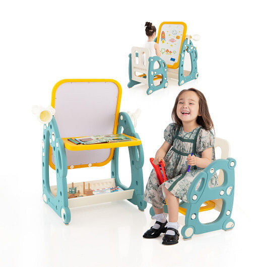 Kids Art Easel with Chair and 3-Level Adjustable Whiteboard-Multicolor - Color: Multicolor D681-UY10063NY
