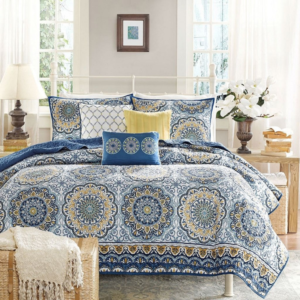 Queen size 6-Piece Coverlet Quilt Set in Blue Floral Pattern Q280-T6PCS651818