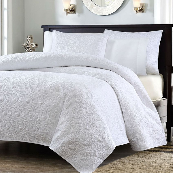 Full / Queen White Classic Coverlet Quilt Set with 2 Shams Q280-WFQ651845
