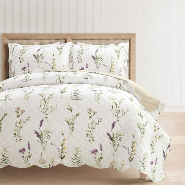 Full/Queen Scallop Edge Floral Lightweight 3 Piece Quilt Set Q280-FWWSR99551