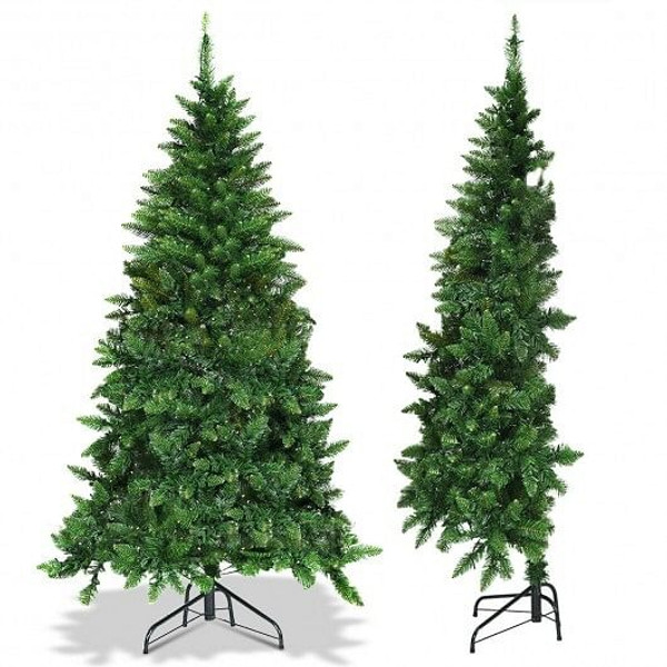 Pre-Lit Artificial Half National Christmas Tree with 8 Flash Modes-5 ft - Color: Green - Size: 5 ft D681-CM22047