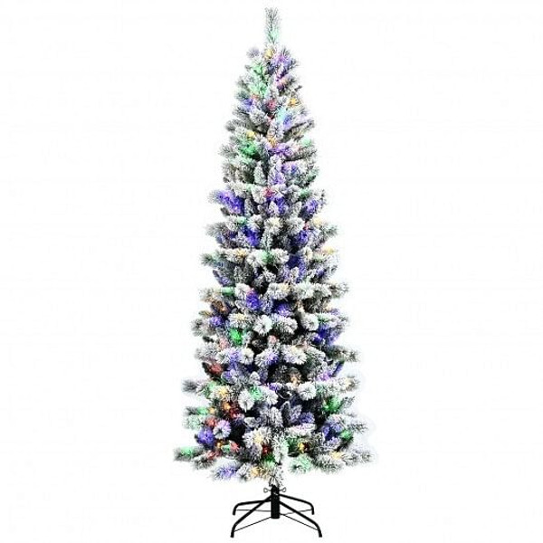 7.5 Feet Pre-Lit Hinged Christmas Tree Snow Flocked with 9 Modes Lights - Color: White - Size: 7.5  D681-CM23512US