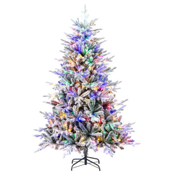 6 Feet Flocked Christmas Tree with 8 Lighting Modes and Multi-Color LED Lights-6 ft - Color: Green  D681-CM24756US-M