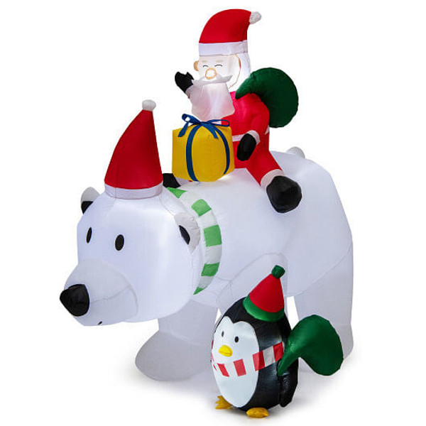 7 Feet Inflatable Santa Claus Riding Bear with Penguin Gift Bags and Gift Box B593-TT10019US
