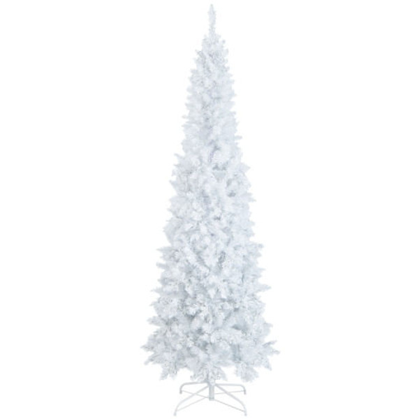 7 Feet Pre-Lit Hinged Pencil Christmas Tree White with 300 LED Lights and 8 Flash Modes - Color: Wh D681-CM23973