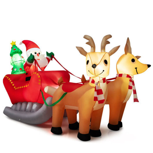 7.2 Feet Long Christmas Inflatable Santa Rides Sled with LED Lights - Color: Multicolor D681-CM24104US
