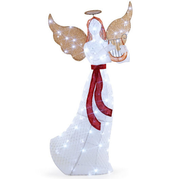 5 ft Christmas Lighted Angel with Harp and 120 Cold White LED Lights - Color: White D681-CM24772US