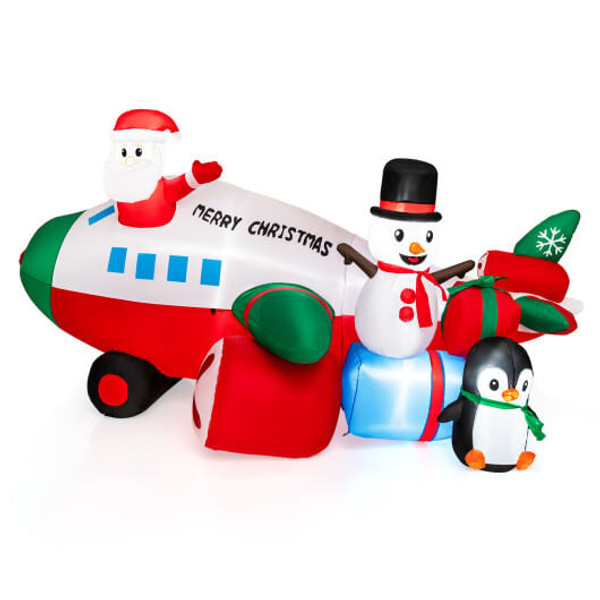 9 Feet Lighted Christmas Inflatable Santa Claus on Helicopter with Penguin - Color: Multicolor D681-CM24299US