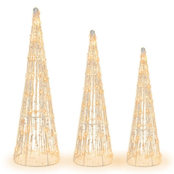 Set of 3 Pre-lit Christmas Cone Trees with Star Strings - Color: White D681-CM24604US