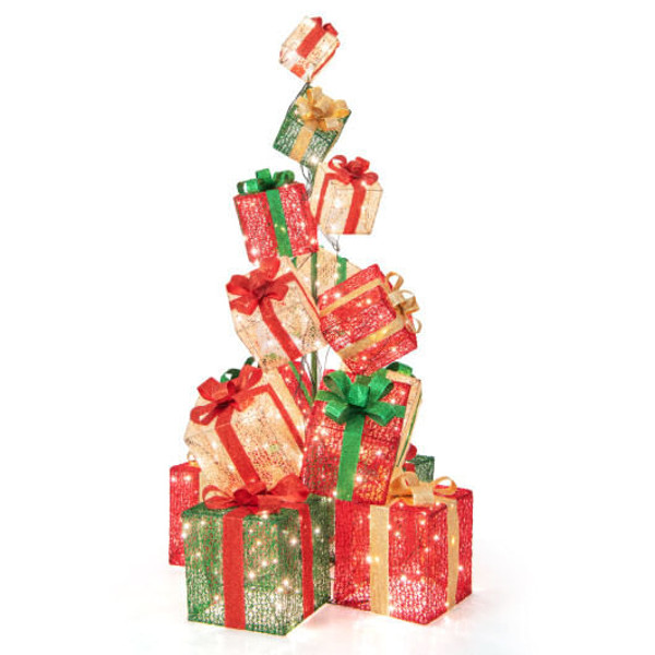 15 Stacked Lighted Christmas Gift Box Tower with 450 Warm White Lights B593-CM24285US