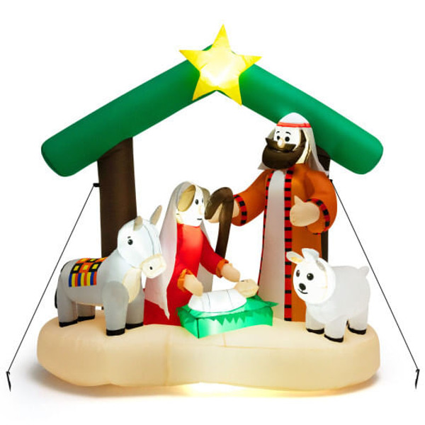 6.7 Feet Christmas Inflatable Nativity Scene with LED Lights - Color: Multicolor D681-CM24098US