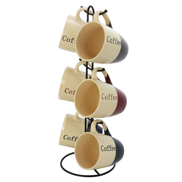 Elama Coffee House 6-Piece 12 oz. Mug Set with Stand, Assorted Colors D970-EL-COFFEEHOUSE