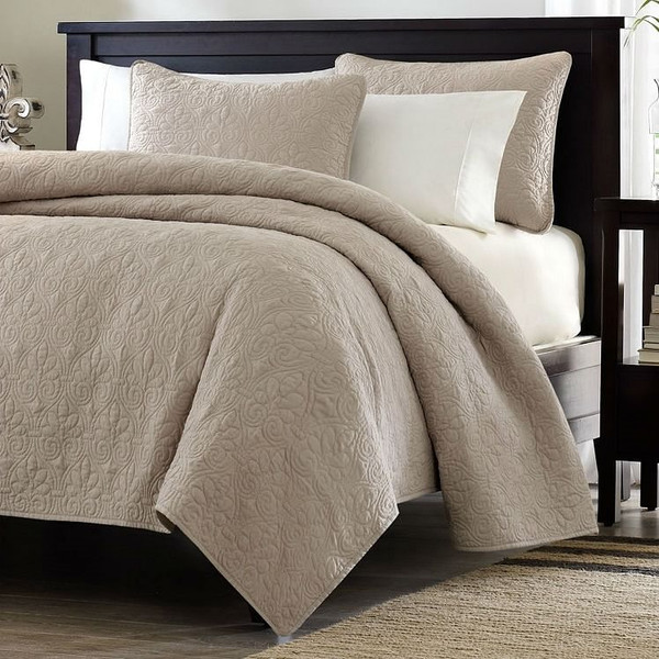 Full / Queen size Khaki Light Brown Tan Coverlet Quilt Set with 2 Shams Q280-KQS6517812