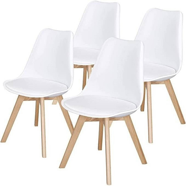 Set of 4 Modern White Shell Dining Chair Upholstered Padded Seat w/ Beechwood  Legs Q280-DICD4149