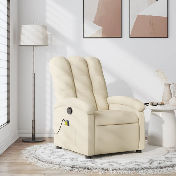  Massage Recliner Chair Cream Fabric (100% polyester), metal, plywood A949-371748