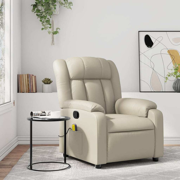  Massage Recliner Chair Cream Faux Leather Single Size A949-3206241