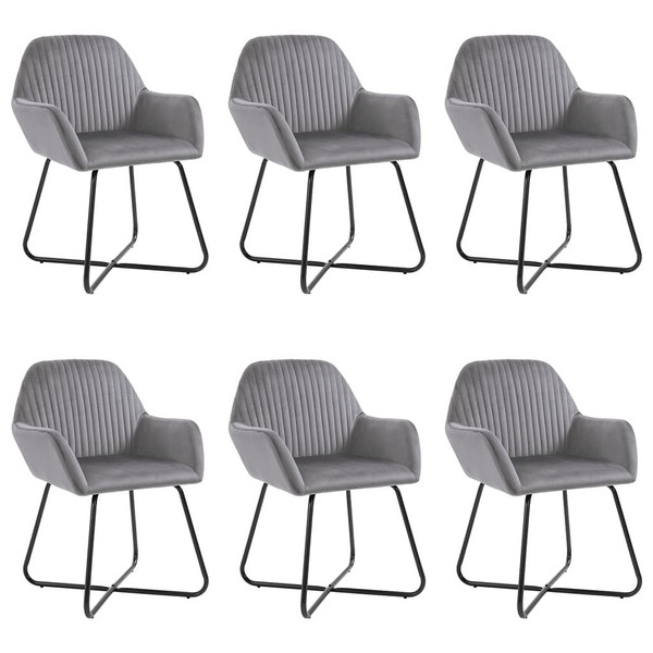  Dining Chair Set of 6 Grey Velvet and Powder-Coated Steel A949-277010