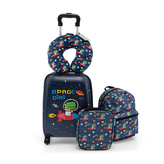 5 Piece Kids Luggage Set with Backpack  Neck Pillow  Name Tag  Lunch Bag-Dark Blue - Color: Dark Bl D681-BN10025AN