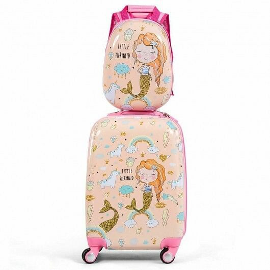 2PC Kids Luggage Set Rolling Suitcase & Backpack-Pink - Color: Pink D681-BG51210