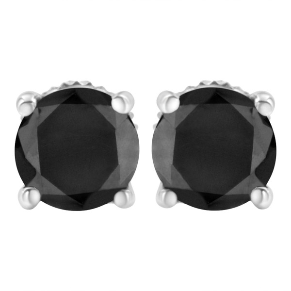 14K White Gold 3.00 Cttw Round Brilliant-Cut Black Diamond Classic 4-Prong Stud Earrings with Screw N162-74-6002WBK