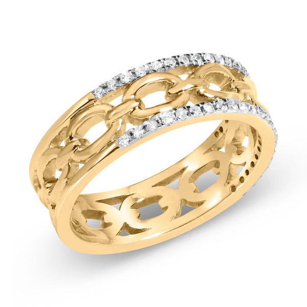 10K Yellow Gold 1/5 Cttw Diamond Two Row Cuban Link Ring (I-J Color, I2-I3 Clarity) - Size 9 N162-021066R900