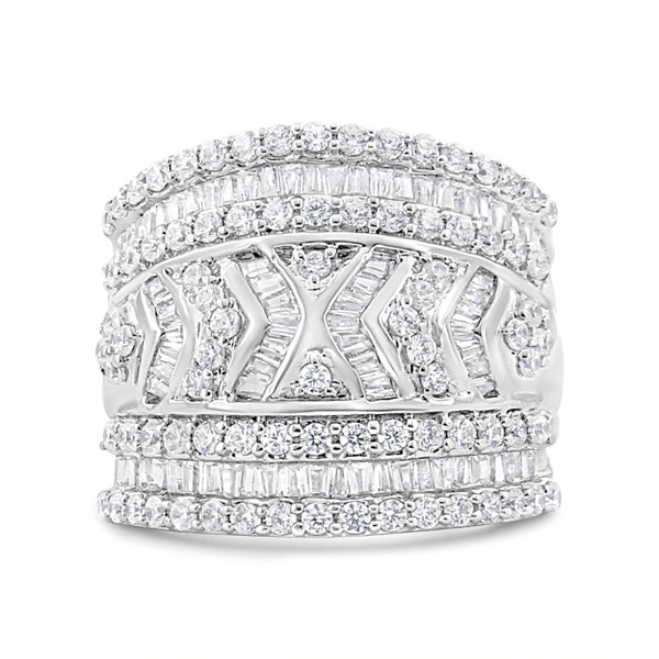 .925 Sterling Silver 2.0 Cttw Diamond Edge Multi-Row Ring Band ( J-K Color, I3 Clarity) - Ring Size N162-021561R500