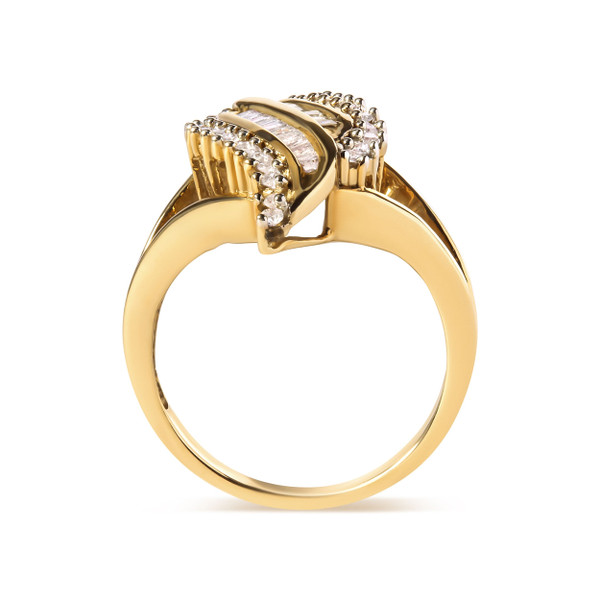 10K Yellow Gold 1/2 Cttw Round and Baguette Cut Diamond Cocktail Ring (H-I Color, I1-I2 Clarity) N162-11-2143YDM