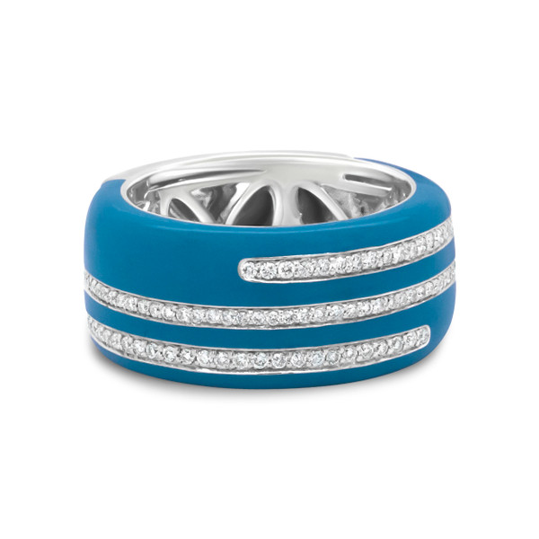 .925 Sterling Silver Turquoise Enamel 5/8 Cttw Round Diamond Wide Band Statement Ring (F-G Color, V N162-020067RD01