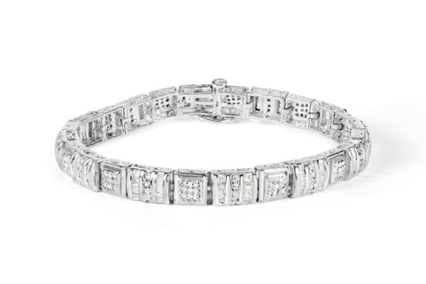10K White Gold Round and Baguette Cut Diamond Bracelet (2.00 cttw, H-I Color, I2-I3 Clarity) N162-61-6987WDM