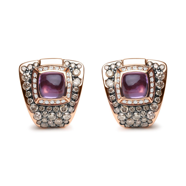 18K Rose Gold 1 1/2 Cttw Round Diamond and 7mm Cushion Cut Purple Amethyst Gemstone Geometrical Sta N162-020406EN50