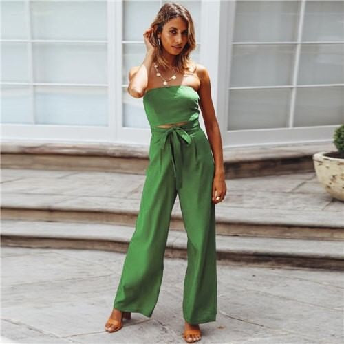 Summer Casual European and U.S. Fashion Open Back Straight Jumpsuit - Green A392-fasd0145