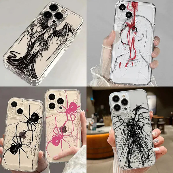 Color: Beige, Material: Silicon - luxury bloodsacrifice Black Angel Death demon Phone Case For iPho F640-12000038593982381