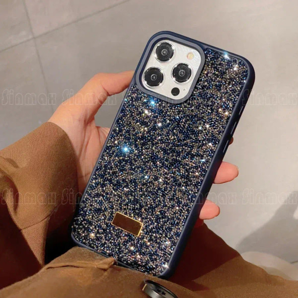 Color: Dark Blue, Material: PU - Bling Glitter Phone Case For iPhone 16 15 14 13 12 Pro Max 11 Vogu F640-12000044147971815