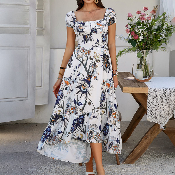 Printed Contrast Color Short Sleeve Dress Women's Clothing Q119-CJLY2307547