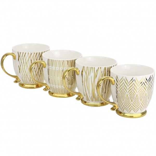 Gibson Home Gold Finch 4 Piece 16.7oz Electroplated Fine Ceramic Mug Set in Gold D970-131001.01
