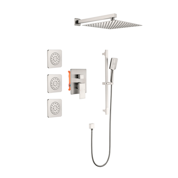 Shower System with Shower Head, Hand Shower, Slide Bar, Bodysprays, Shower Arm, Hose, Valve Trim, a T575-S0671387389