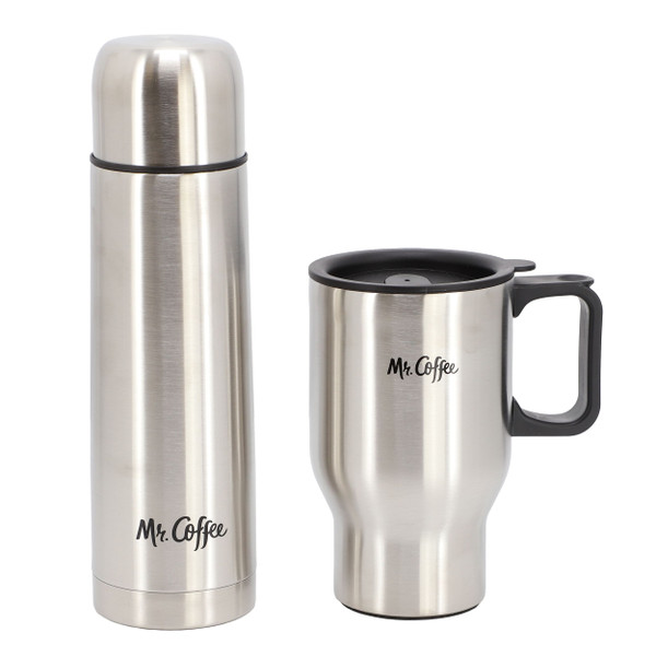 Mr. Coffee Javelin 2 Piece Thermal Bottle and Travel Mug Set in Silver D970-142762.02 Mr. Coffee Javelin 2 Piece Thermal Bottle and Travel Mug Set in Silver D970-142762.02