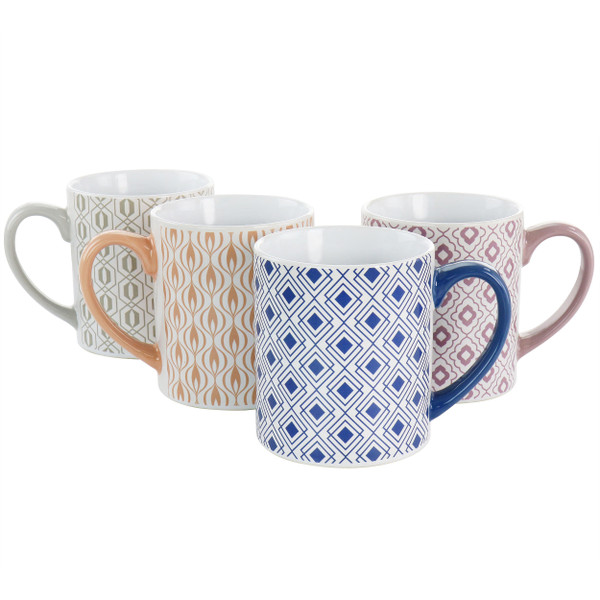 Mr. Coffee Bliss 4 Piece 20oz Can Shaped Stoneware Mug Set in Assorted Colors and Patterns D970-135394.01