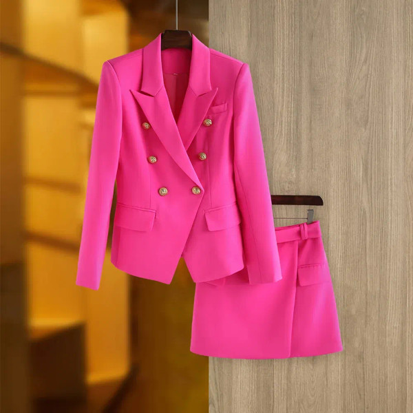 Color: Rose Red, Size: M, Ships From: CN - New Arrival Elegant Style Lady Office Work Suit Double-b F640-12000039962280211