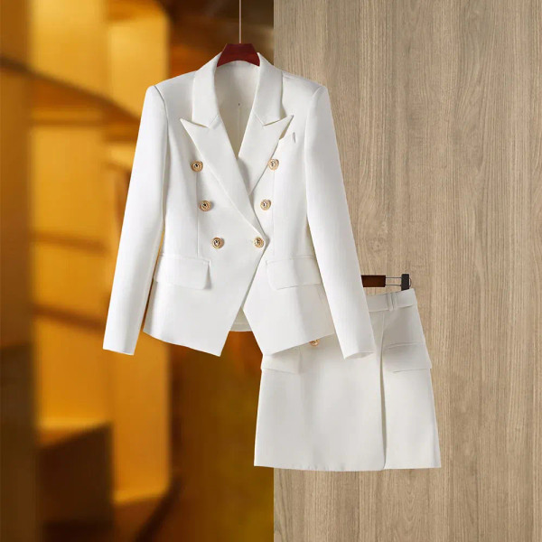 Color: WHITE, Size: XXL, Ships From: CN - New Arrival Elegant Style Lady Office Work Suit Double-br F640-12000039962280209