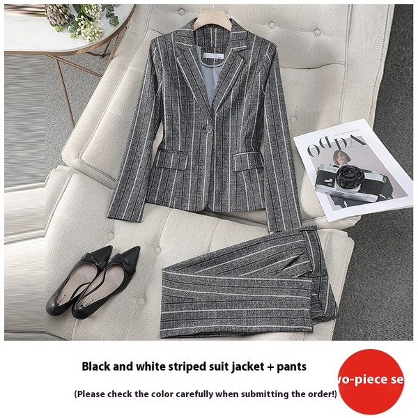 Color: Gray Striped  Set, Size: S - Women's Spring And Autumn Small Retro Elegant High-grade Casual Q119-CJYD243315208HS