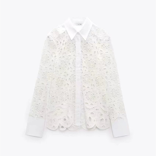 Color: Shirt, Size: M - Dignified Hollow Embroidered Lapel Shirt Skirt Suit Q119-CJLS209123603CX