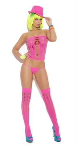 3 Piece Pot Hole Bandeau Top Set - One Size - Neon Pink M919-EM-8680NP