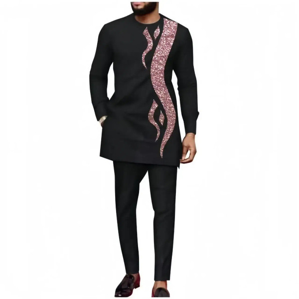 Color: Blue, Size: XL - 2024 New African Traditional Men's Set Elegant and Fashionable Men's Suit C F640-12000038939492092