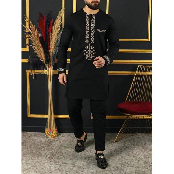 Color: Red, Size: L - 2024 New African Traditional Men's Set Elegant and Fashionable Men's Suit Cas F640-12000038939492151