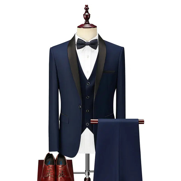 Color: Blue, Size: 5XL - Shenrun Men Tuxedo Slim Fit Fashion Suit Wedding Shawl Lapel 3 Pieces Skin F640-67393488687