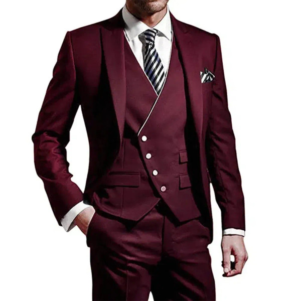 Color: Burgundy, Size: One Size, Ships From: CHINA - White Men Wedding Suits Groom Wear Peak Lapel  F640-12000028725280084