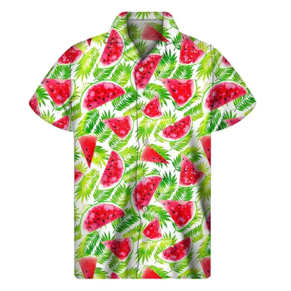 Color: Dark Grey, Size: 4XL - Tropical Watermelon Graphic Hawaiian Shirt Summer Street Short Sleeve F640-12000039223462490